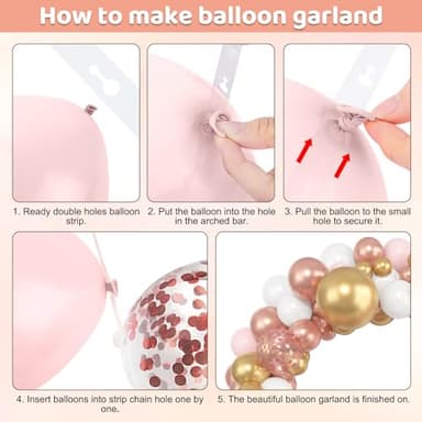 Amandir 153pcs Rose Gold Balloon Garland Arch Kit, Different Sizes 18 12 10 5 inch Pink White Gold Latex Metallic Confetti Balloons for Girls Graduation Birthday Bridal Baby Shower Party Decorations - Image 3