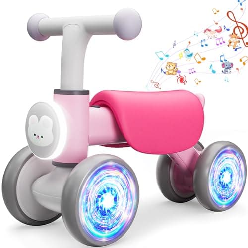 Colorful Lighting Baby Balance Bike for 1 Year Old Girls, Toddler Toys for 1 Year Old Girls Gifts, First Bike with Music and Soft Seat, 12-24 Month Toddler Balance Bike, First Birthday Gifts - Image 1