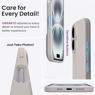 ORNARTO Compatible with iPhone 16 Plus Case 6.7, Slim Liquid Silicone 3 Layers Full Covered Soft Gel Rubber Phone Case Protective Cover 6.7 Inch, Stone Gray - Image 5