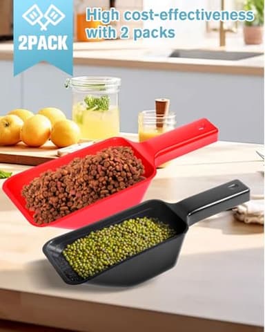 2 Cup Dog Food Scoop(2 Pack), Plastic Pet Food Scoop with Measuring Lines for Accurate Pet Food Portions,Dishwasher Safe (Black and Red) - Image 2