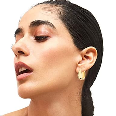 6 Pairs 14K Gold Plated Hoop Earrings for Women Lightweight Chunky Hoop Earrings Multipack Hypoallergenic, Thick Open Twisted Huggie Hoops Earring Set Jewelry for Gifts. (Gold) - Image 3