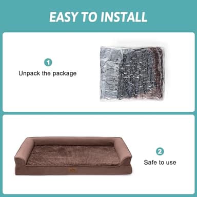 COZY KISS Orthopedic Dog Bed for Extra Large Dog, XL Pet Couch for XLarge Dog, Supportive Foam Bolster Sofa with Waterproof Lining Cover, Anti-Slip, Comfort, Washable, 42x30x7.5 in, U Shape, Brown - Image 9