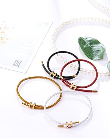 AIMADE Bracelets for Women Girls Adjustable Charm Bracelet, 18k Gold-plated Buckle Design Titanium Steel Wire Rope Women's Gift Jewelry (Black) - Image 4