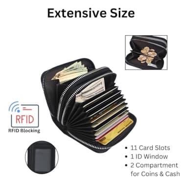 NGIL Small Zippered Faux Leather Wallet for Women, Accordion-Style Card Slot Women Wallet, RFID Blocking Credit Card Holder Wallet, Card Cases & Money Organizers (Black) - Image 6