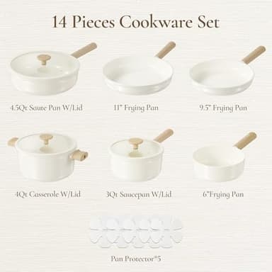 CAROTE 14pcs Ceramic Cookware Set, Pots and Pans Set Non Stick, Nonstick Cookware Set, Dishwasher Safe Non-toxic Healthy Nonstick Cooking Set, with Frying Pans Set, Cream - Image 2