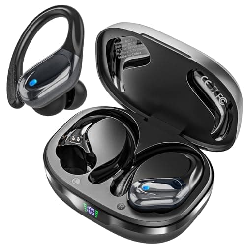 Catitru Wireless Earbuds Bluetooth Headphones 80H Playback Ear Buds Power Display with Noise Canceling Mic with Earhooks for Sports/Workout - Black - Image 1