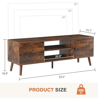 Sweetcrispy TV Stand for 55 60 inch TV, Modern Mid Century Entertainment Center with Storage, Media Console Table 2 Cabinet, Soft Hinge, Handle Door, Wooden Living Room, Office Furniture, Rustic Brown - Image 3