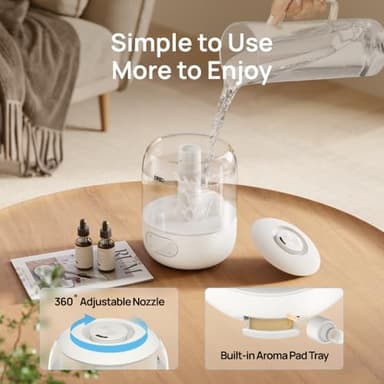 Dreo Humidifiers for Bedroom, 3L Top Fill 30H & 26dB Quiet Runtime for Large Room, Cool Mist Ultrasonic Humidifier with Humidity Sensor, Night Light for Home, Baby, Nursery, Plants, 360° Nozzle, White - Image 7
