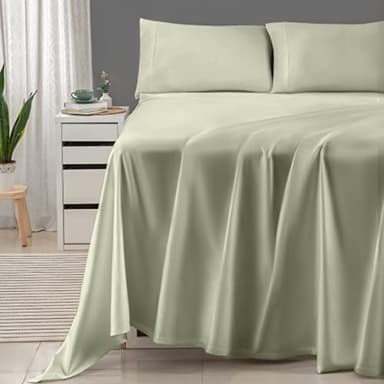 Threadmill 100% Cotton Sheets for Queen Size Bed - 600 Thread Count Queen Bed Sheets Set with 16” Deep Pocket - Sateen Weave 4-Piece Bedding Set with Cooling Effect, Sage Green - Image 2