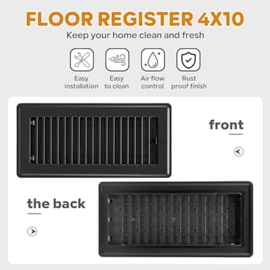 Floor Vent Covers, 6x10 Floor Register, Heavy Duty Steel Walkable Floor Vents, Easy Adjust Air Supply Lever, Vent Covers for Home Floor, 2 Pack Black - Image 7