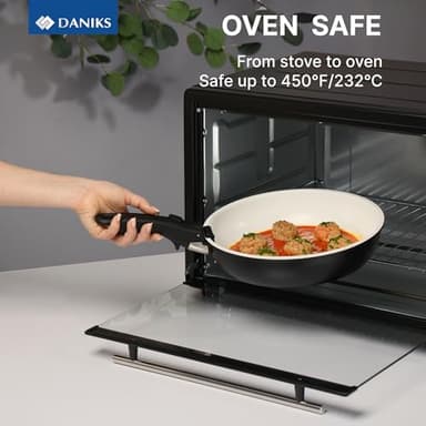 Daniks 9-Piece Nonstick Cookware Set, Ceramic Induction Pots and Pans with Detachable Silicone Handles, Oven & Dishwasher Safe, Black - Image 5