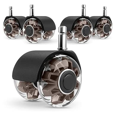 Office Chair Caster Wheels (Set of 5),Heavy-Duty Chair Wheels Support 2200lbs,Mute Rubber Chair Casters for Hardwood Floors and Carpet,2 Inch Universal Fit (Brown) - Image 1