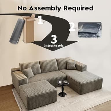 107.5"Cloud Modular Sectional Couch with 1 Ottoman,Modern Minimalist Upholstered Couches, Comfort U Shaped Sofa for Living Room,Deep Seat Corner Couch，No Assembly Required (Camel,Right Facing Chaise) - Image 5