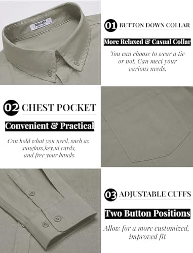 COOFANDY Mens Button Down Shirts Long Sleeve Cotton Linen Shirts Casual Textured Button Up Shirt Wedding Dress Shirts Light Grey - Image 4