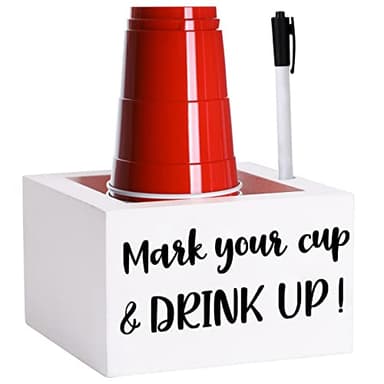 Single Cup Holder with Marker Slot Party Cup Dispenser Mark Your Cup and Drink Up Drink Dispensers for Parties Housewarming Hostess Gift Cup Holder Countertop 2 Sides Designs - Image 1