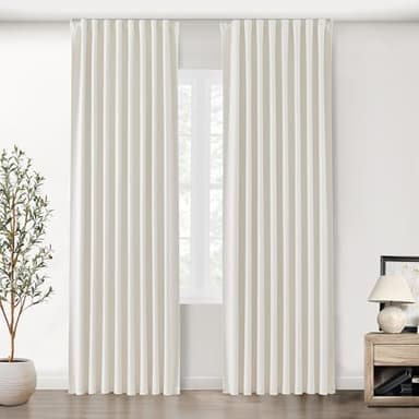 SHINELAND 96 Inch Cream Curtains 2 Panel Set,Mid Century Modern Room Darkening Bay Window Bedroom Drape Ivory White Blackout for Living Room,Back Teb Floor to Ceiling Track for Curtains Track,8FT - Image 1