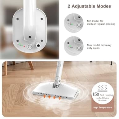 Steam Mop Cleaner, 7 in 1 Rotated Steam Cleaner for Home, Adjustable 2 Modes Steam Mop with 23FT Power Cable and 400ML Removable Tank, Hard Floor, Laminate Floor, Tiles Cleaning (Emerald Blue) - Image 2