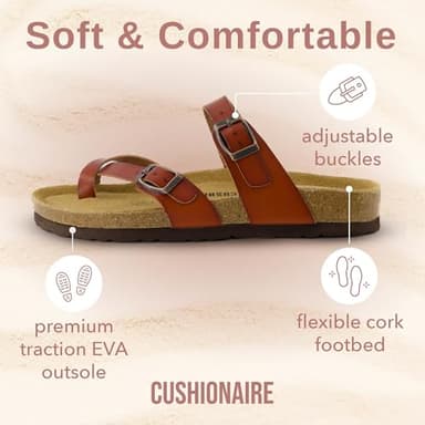 CUSHIONAIRE Luna Crossover Toe Strap Womens Sandals – Cork Footbed Slides with Adjustable Straps, Summer Sandals for Women 2025, WHISKEY 6 - Image 4