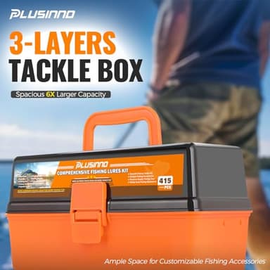 PLUSINNO Large 3 Layers Tackle Box with Tackle Included, 415Pcs Fishing Lures Kit Contains Pliers, Crankbait, Hooks, Weights & Accessories, Comprehensive Bait Lure Gear Gifts for Men Bass Freshwater - Image 3