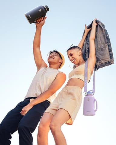 Coolflask Half Gallon Water Bottle with Straw, 64 oz Insulated Stainless Steel Water Jug With Handle Metal Double-Walled Vacuum Large Flask With Strap Leakproof, Keep Cold 48 Hrs Hot 24hrs, Lavender - Image 7