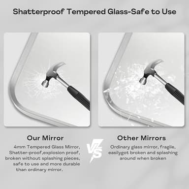 Minuover Brushed Nickel Bathroom Wall Mirror, Silver Metal Framed Large Rounded Corner Rectangle Mirror, Tempered Glass, Shatter Proof, Hangs Horizontally or Vertically (28" x 60", Silver) - Image 2