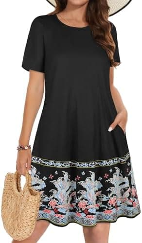 Summer Dresses for Women Casual Tshirt Short Sleeve Floral Sundress Beach Cover Ups with Pockets - Image 3