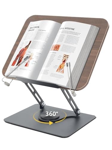 SUNBABA Adjustable Book Stand for Reading with 360° Rotating Bases,Book Holder Foldable Designs with Elastic Clips,Multifunctional Display Stand for Magazines,Tablets,Laptops,Cookbooks(Black) - Image 1