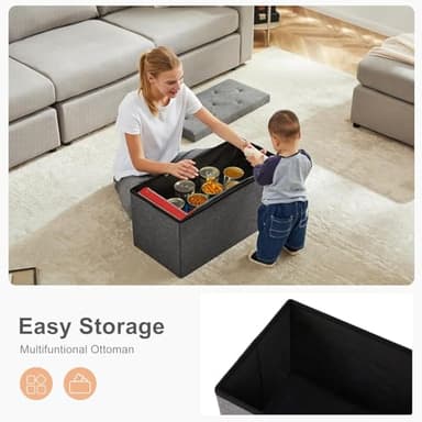 Sweetcrispy 30 Inches Folding Storage Ottoman Bench, End of Bed Foot Rest Stools Ottoman Storage Chest with Padded Seat for Bedroom, Living Room, Entryway, Holds up to 660 lb, Deep Grey - Image 4