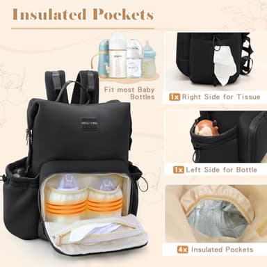 miss fong Diaper Bag Backpack - Baby Diaper Bag Neoprene Bag Large Capacity Neoprene Backpack with Diaper Changing Pad Pañaleras Para Bebe Baby Backpack with 12 Pockets for Mom & Dad -Black - Image 3