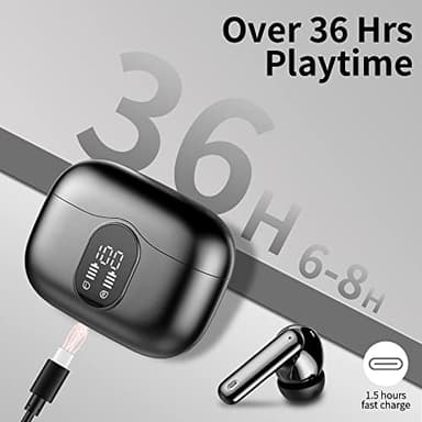 Wireless Earbuds, Bluetooth 5.4 Headphones Bass Stereo, Ear Buds with Noise Cancelling Mic LED Display, IP7 Waterproof in Ear Earphones, 36H Playtime for Laptop Pad Phones Sports Workout, Black - Image 7