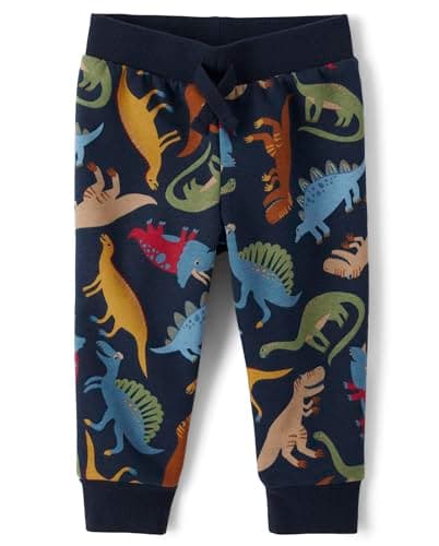 The Children's Place,Baby Boys,and Toddler Fleece Jogger Pants,Blue Dino,9 Months,12 Months