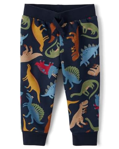 The Children's Place,Baby Boys,and Toddler Fleece Jogger Pants,Blue Dino,9 Months,12 Months