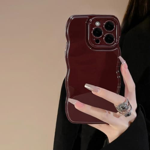 FABSPARK Phone Case for iPhone 14 Pro Case,Simple Wave Design Wavy Frame Soft Silicone Aesthetic for iPhone 14 Pro,Wine Red - Image 1