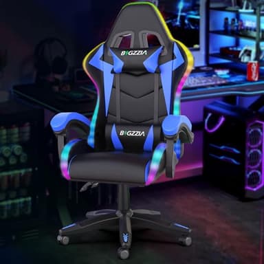 Bigzzia Gaming Chair with RGB LED Lights, High Back Ergonomic Computer Gamer Chair with Headrest and Lumbar Support, Racing Style Reclining Game Chair for Adults, Kids(Black/Blue) - Image 1