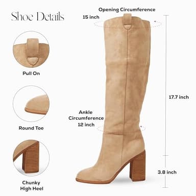 Erocalli Suede Knee-High Boots Fall Boot For Women Chunky Block High Heel Slouch Fashion Boot Round Toe Side Zipper - Image 5