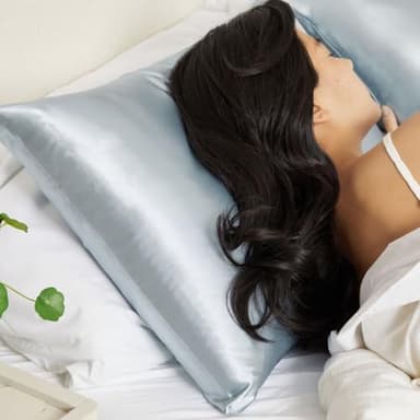 Kitsch Satin Pillowcase with Zipper for Hair & Skin, Softer Than Silk Pillow Cases Queen, Wrinkle-Free, Smooth and Cooling Satin Pillow Covers, Standard Size 19"x26", Haze Blue - Image 7