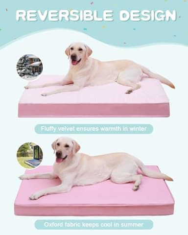 KSIIA Orthopedic Dog Bed - Waterproof & Washable with Removable Cover, Deluxe Plush Egg Crate Foam Design for Large Dogs, 35x22 Inch Pink Dog Crate Bed - Image 4