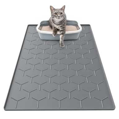 Garoopion Cat Litter Box Mat, Large 34" X 22" Cat Litter Mat, Waterproof Silicone Pad for Floor, Dark Gray - Image 1