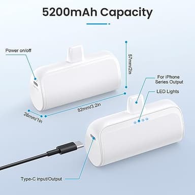 [2 Pack]Mini Portable Charger for iPhone 5200mAh,20W PD Fast Charging Power Bank for iPhone, Ultra-Compact Battery Pack Travel Portable Phone Charger Compatible with iPhone 14 13 12 11 X 8 7 6 Series - Image 3