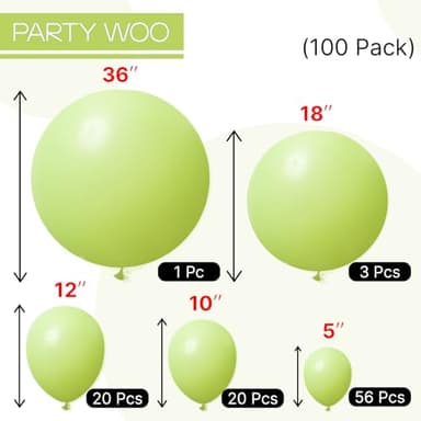 PartyWoo Lime Green Balloons 100 pcs Different Sizes of 36 18 12 10 5 Inch Neon Yellowish Light Green Latex Balloon Arch Kit Garland for Graduation Halloween Summer Birthday Party Decorations Green-Y6 - Image 6