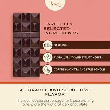 Venchi 60% Dark Chocolate Bar, 2.75 oz - Naturally Gluten Free- Delicate Dark Chocolate - Vegan Friendly - Image 6