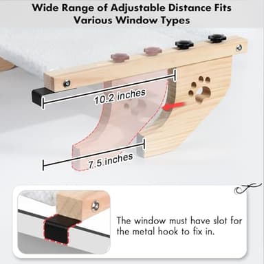 AMOSIJOY Cat Sill Window Perch Sturdy Cat Hammock Window Seat with Wood & Metal Frame for Large Cats, Easy to Adjust Cat Bed for Windowsill, Bedside, Drawer and Cabinet - Image 4