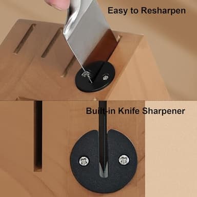 Kuisine Premium Sharp Knife Set,High Carbon Stainless Steel Sharper Blade Ergonomic Non-slip Handle,Kitchen Block Knife Set Chef Knife Block Set with Built-in Sharpener(Acacia, 15PCS) - Image 5