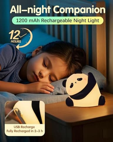 Panda Night Light, Rechargeable 3 Level Dimmable LED Squishy Nursery Nightlight, Food Grade Silicone Animal Night Lamps Cute Bedside Touch Lamp for Breastfeeding Toddler Baby Kids Gifts Decor - Image 4