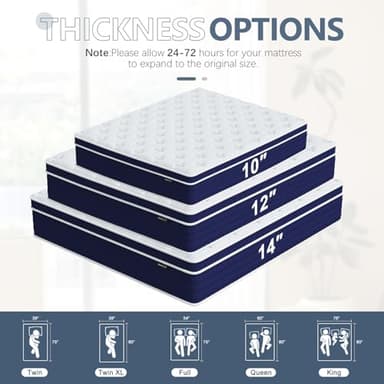 Queen Mattress, 14 Inch Queen Size Hybrid Mattress in a Box, Gel Memory Foam and Pocket Coils Innerpring Mattresses with Ergonomic Design, Cooler Sleep with Pressure Relief and Support, 60"*80"*14" - Image 7