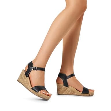 DREAM PAIRS Women's Open Toe Buckle Ankle Strap Platform Wedge Sandals Women 2025,Size 8,Black/Pu,NINI-8 - Image 7