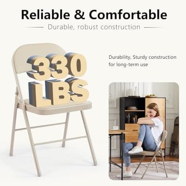 DUMOS 6 Pack Leather Padded Folding Chair, Indoor Outdoor Portable Stackable Commercial Seat with Steel Frame, Capacity for Home, Office, Party, Comfy, Kahki - Image 5
