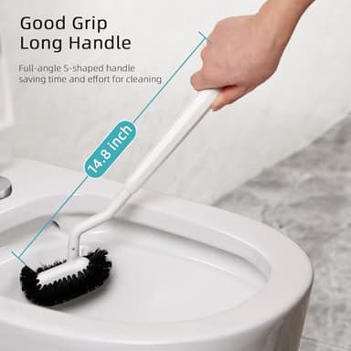 HAMITOR Toilet Bowl Brush Holder Set: Bathroom Deep Cleaning Toilet Cleaner Scrubber Under Rim with Curved Bristle for Dead Corner Clean - Hidden Rv Toilet Decorative Accessories with Caddy- White - Image 5