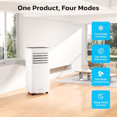 ZAFRO 8,000 BTU Portable Air Conditioners, 4 Modes Portable AC Unit with Fast Cooling/Energy Efficient/Remote/24Hrs Timer for Bedroom/Dorms/Indoor Rooms, White - Image 2