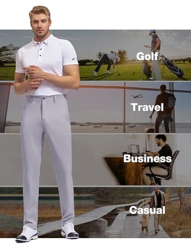 SPECIALMAGIC Men's Stretch Golf Pants Dress Slim Fit Lightweight Golf Hiking Waterproof Quick Dry Casual Work Pants,Light Grey,34W30L - Image 6